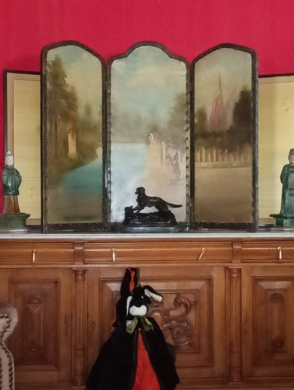 Rare Antique French Rococo Hand-Painted Leather Fireplace / Accent Screen - Picture 3 of 16